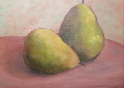 D'Anjou Yellow Pears with Pink Table